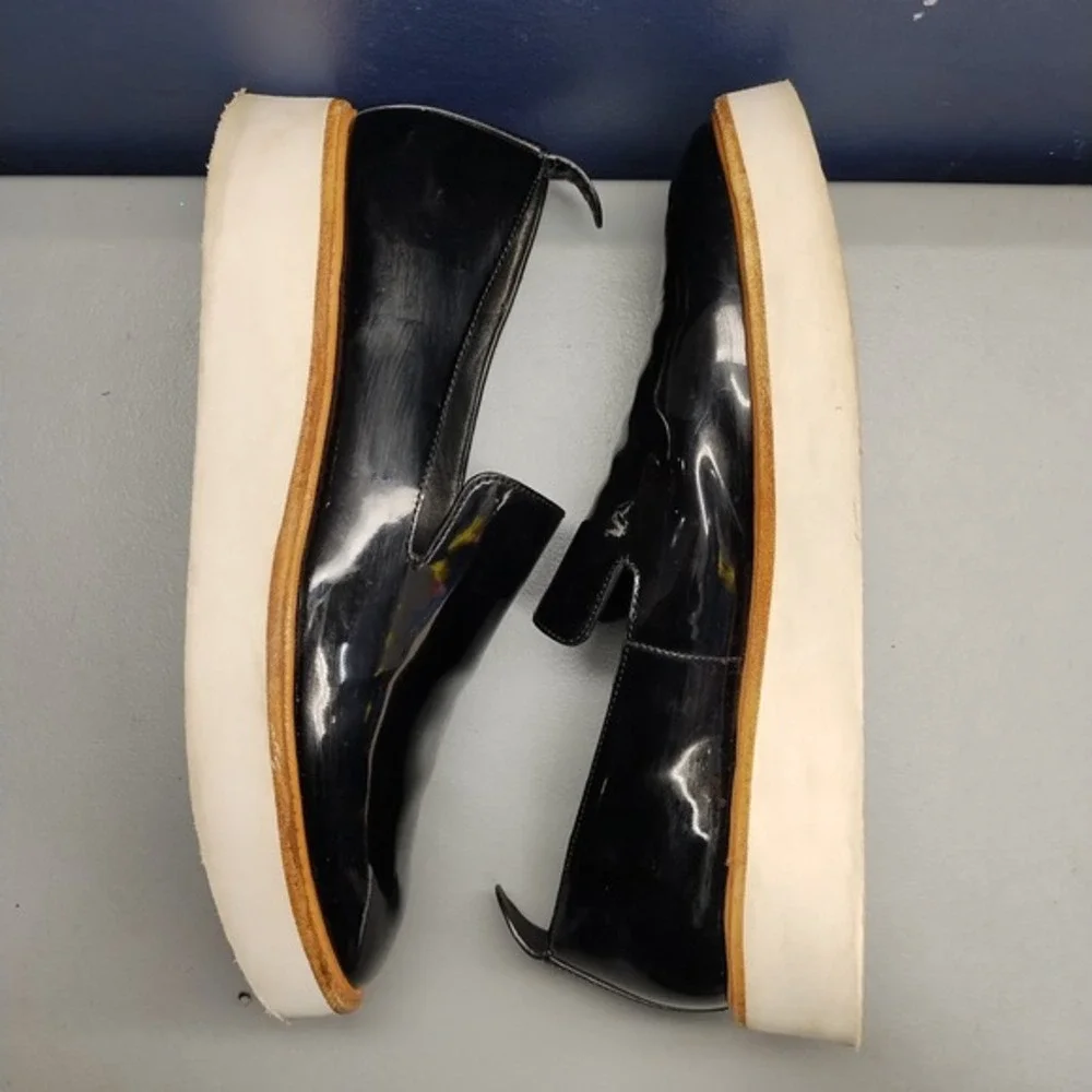 Vince Sanders Platform Sneakers Women US 6.5M Black White Patent Leather Slip On